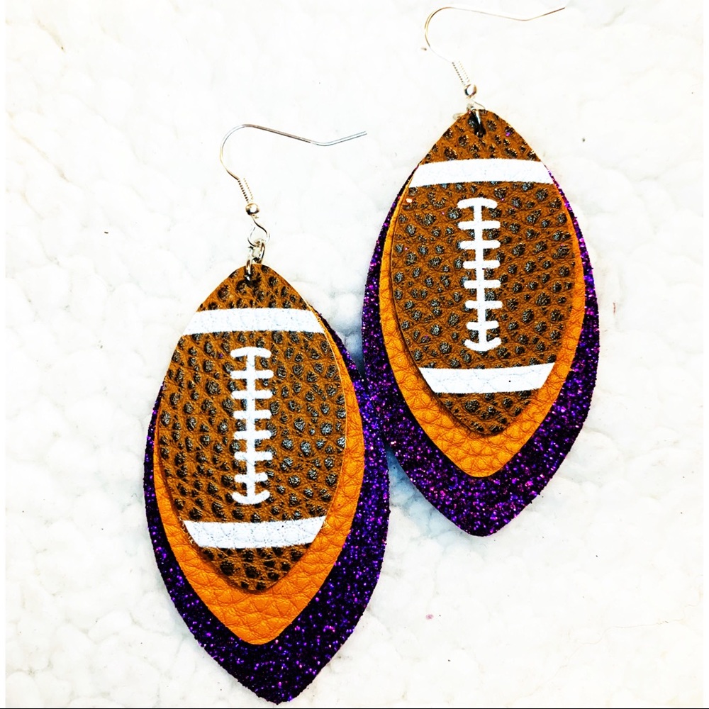 2/$20 Football faux leather earrings